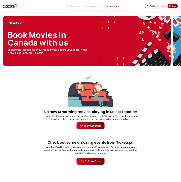 Redesigned TicketsPi homepage with an availability message and an alternative to explore