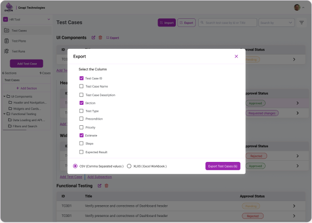 24  Export selected test cases